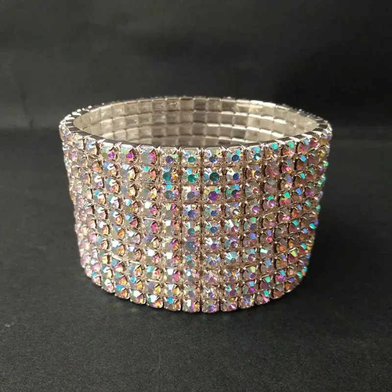 10 Rows Diamante Rhinestone Bangle Bracelet Stretch Wristband