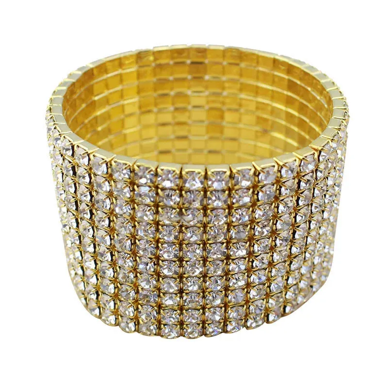 10 Rows Diamante Rhinestone Bangle Bracelet Stretch Wristband