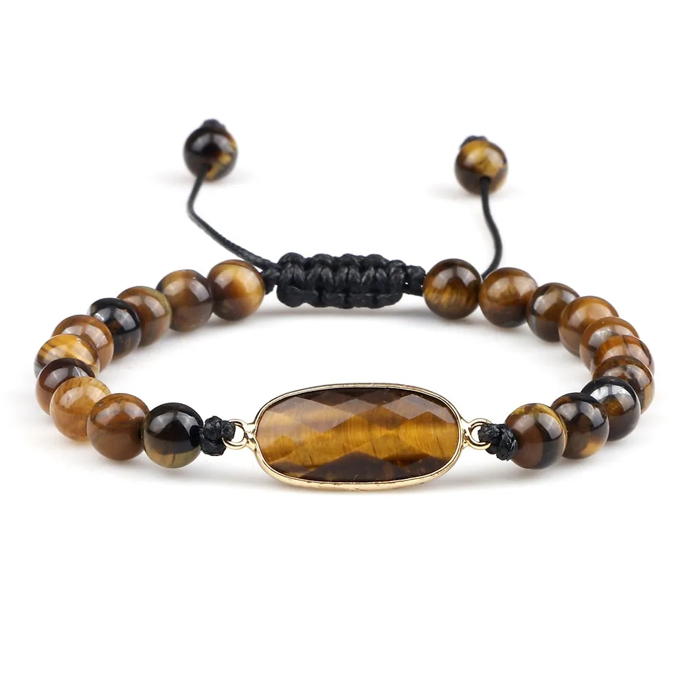 100% Real Tiger Eye Beads Braided Bracelets Natural Amethysts Stone Pendant