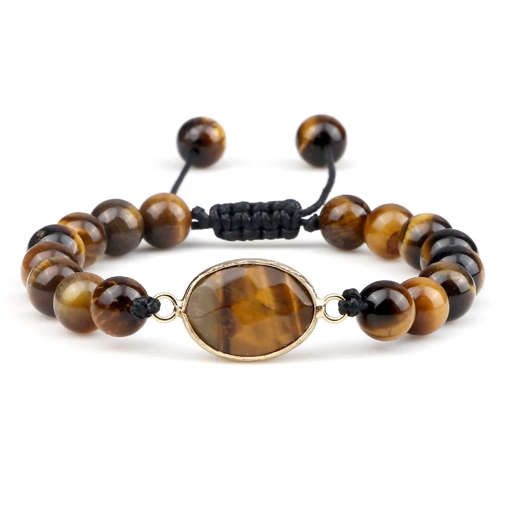 100% Real Tiger Eye Beads Braided Bracelets Natural Amethysts Stone Pendant