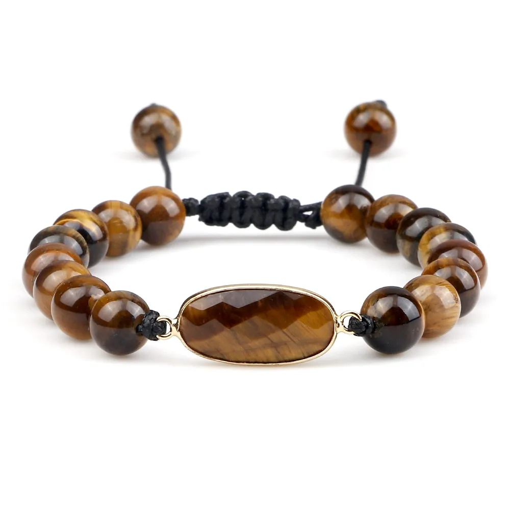 100% Real Tiger Eye Beads Braided Bracelets Natural Amethysts Stone Pendant