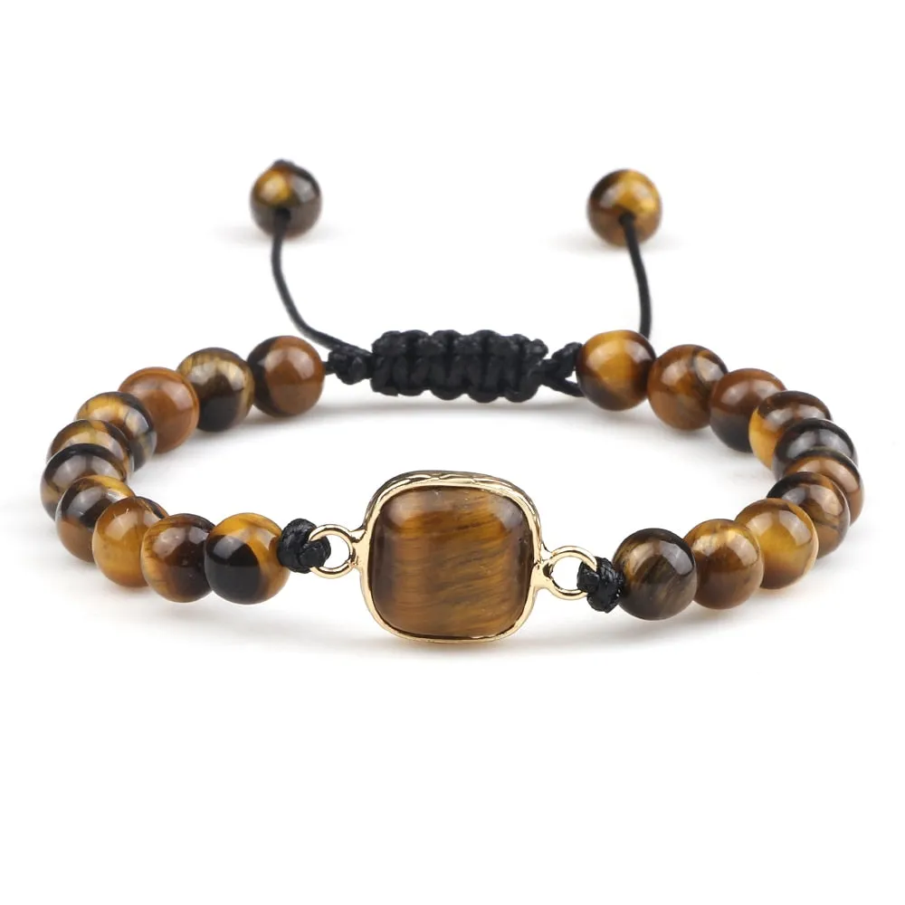 100% Real Tiger Eye Beads Braided Bracelets Natural Amethysts Stone Pendant