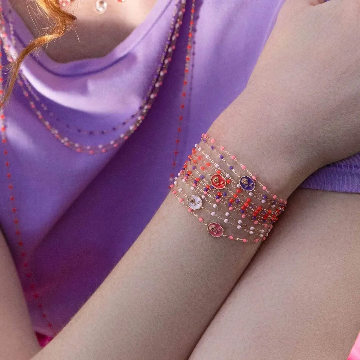 18K Gold Violet Resin Beaded "Classic" Bracelet