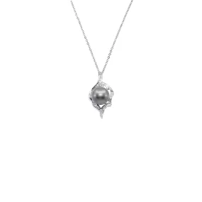 18K White Gold Tahitian Pearl and Diamond Pendant - 2072351