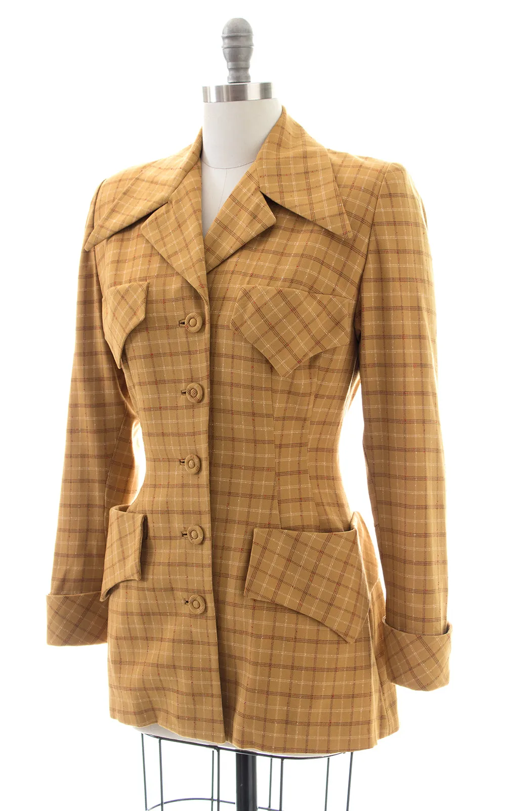 1940s Mustard Plaid Wool Suit Jacket | small