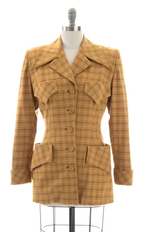 1940s Mustard Plaid Wool Suit Jacket | small