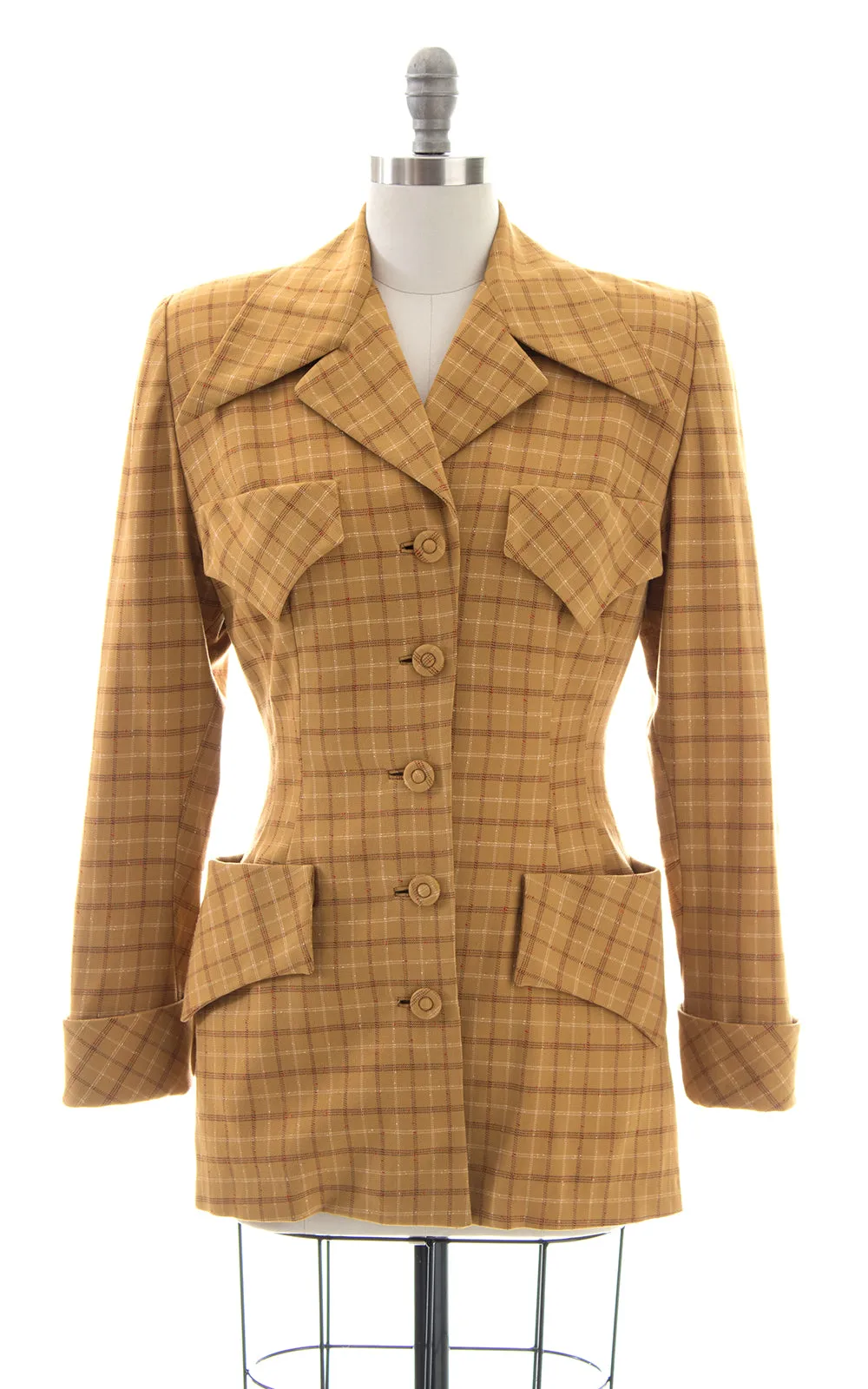 1940s Mustard Plaid Wool Suit Jacket | small