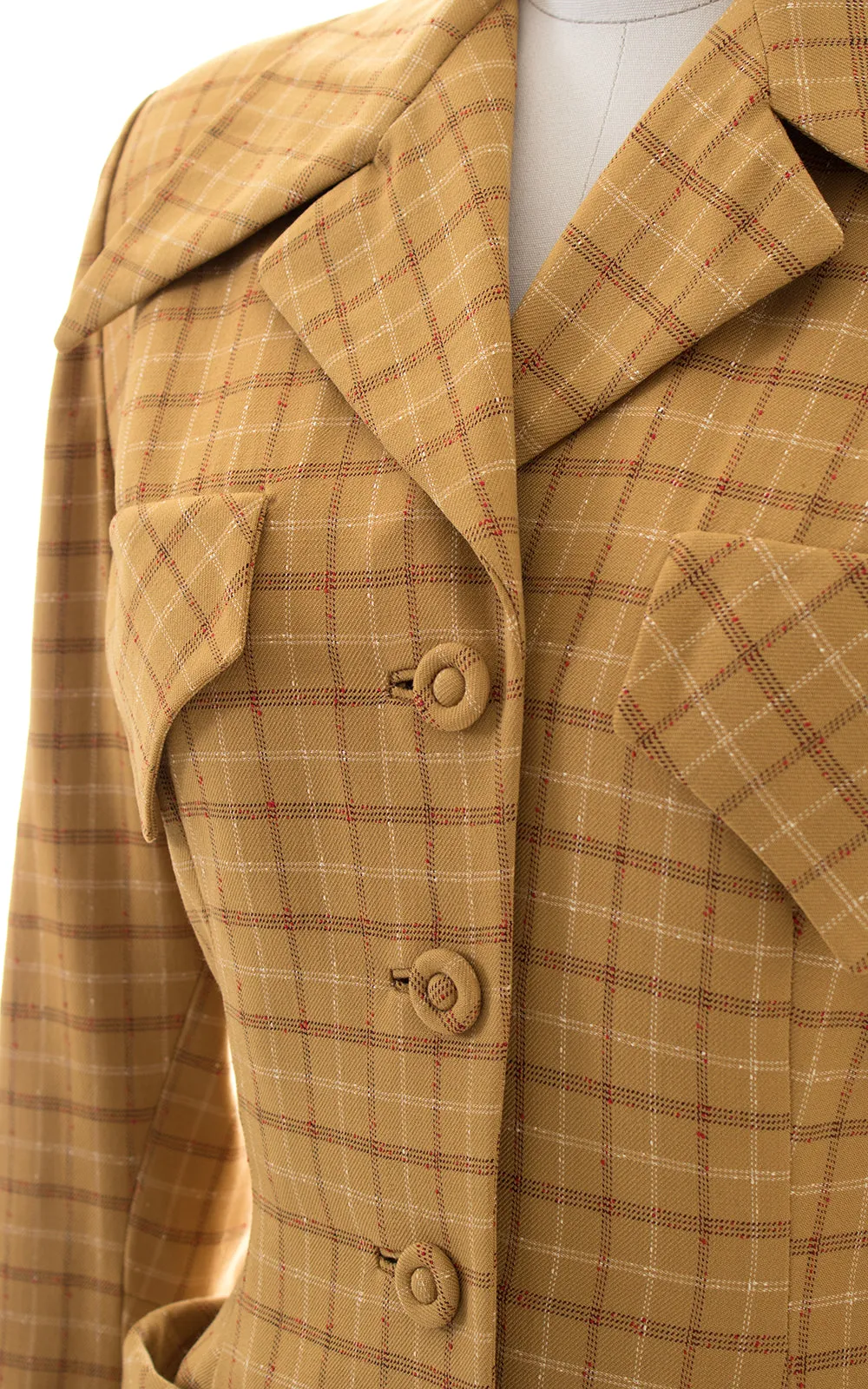 1940s Mustard Plaid Wool Suit Jacket | small