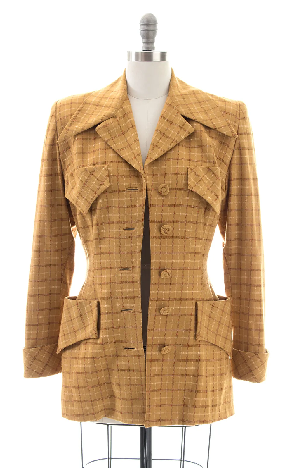 1940s Mustard Plaid Wool Suit Jacket | small