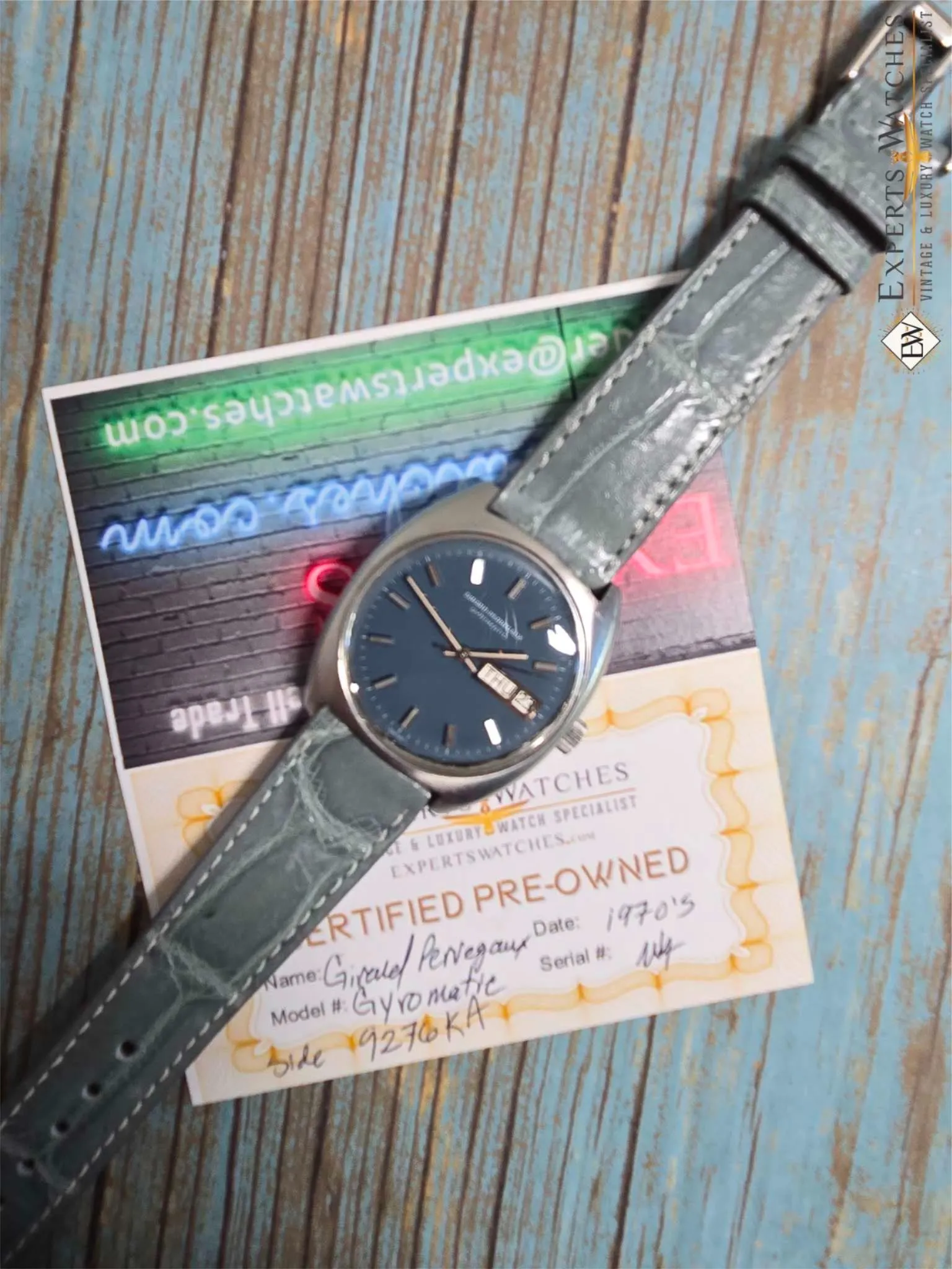 1970's Vintage Girard Perregaux Gyromatic GP Teal Dial Day Date Automatic Watch