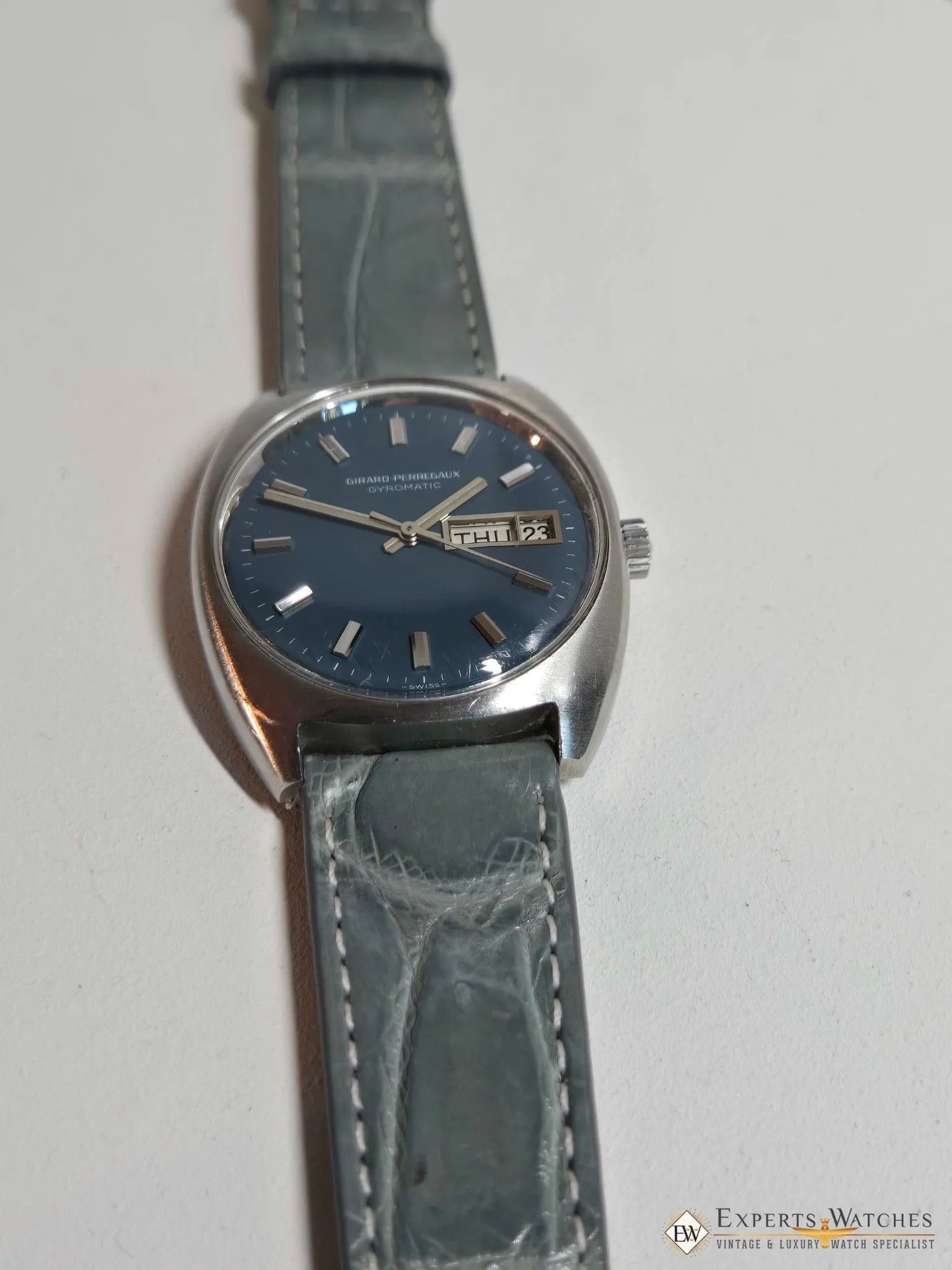 1970's Vintage Girard Perregaux Gyromatic GP Teal Dial Day Date Automatic Watch
