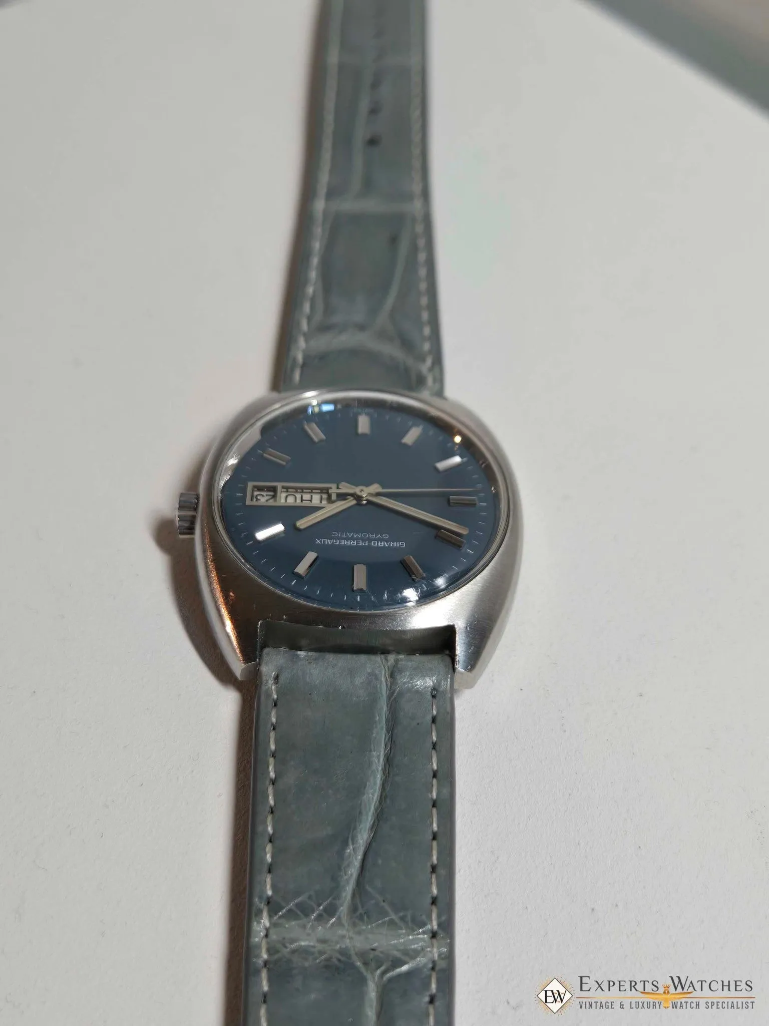 1970's Vintage Girard Perregaux Gyromatic GP Teal Dial Day Date Automatic Watch