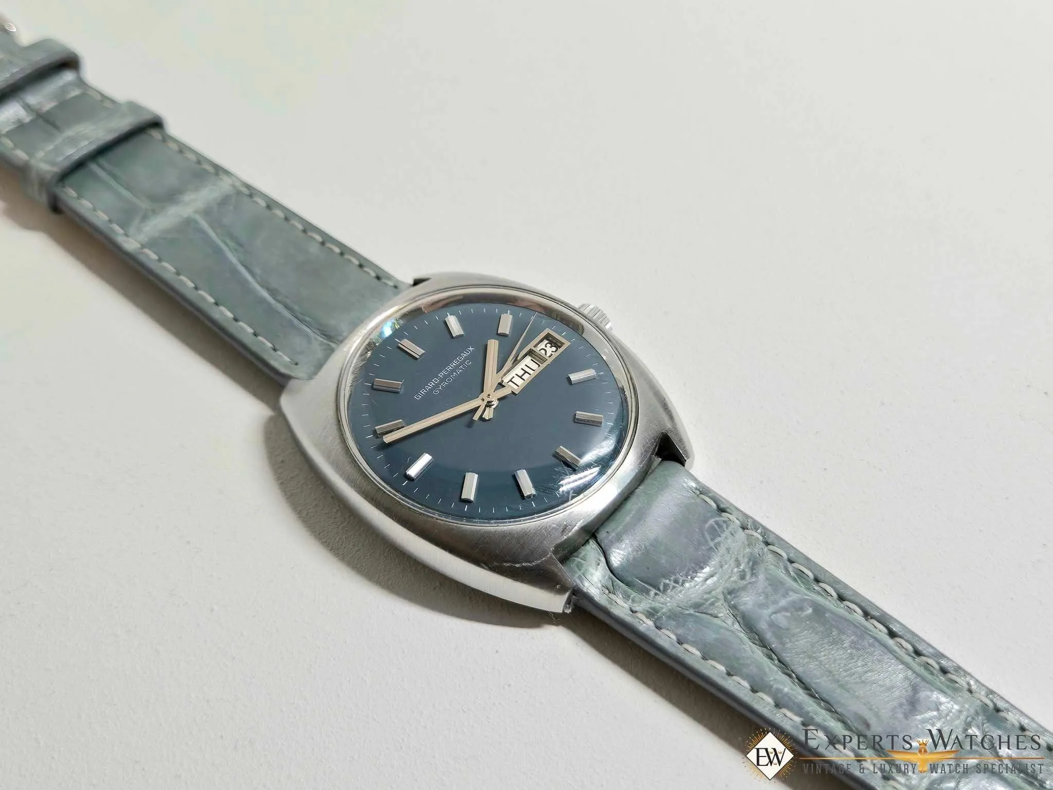 1970's Vintage Girard Perregaux Gyromatic GP Teal Dial Day Date Automatic Watch