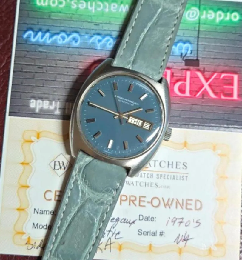1970's Vintage Girard Perregaux Gyromatic GP Teal Dial Day Date Automatic Watch