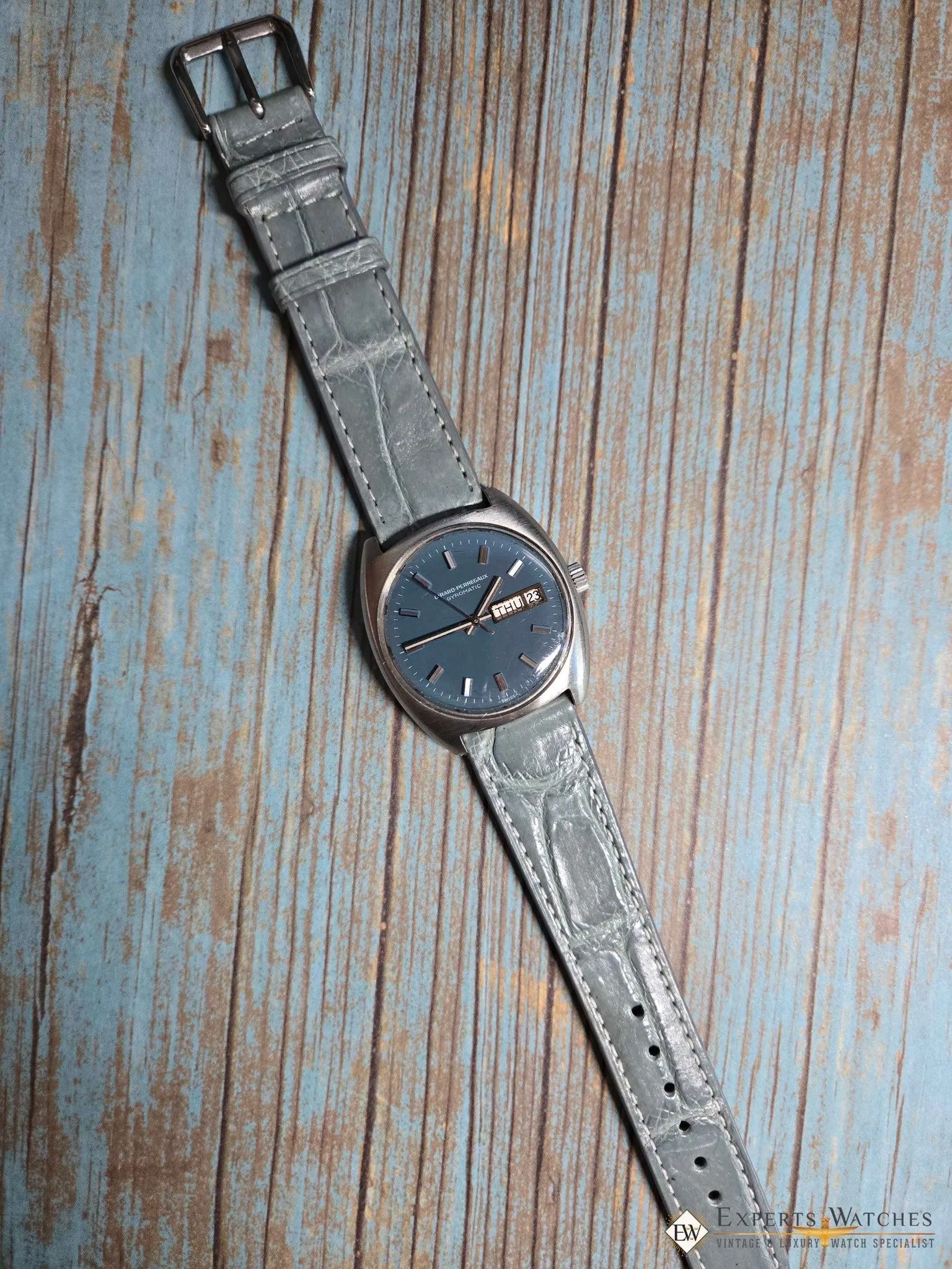1970's Vintage Girard Perregaux Gyromatic GP Teal Dial Day Date Automatic Watch