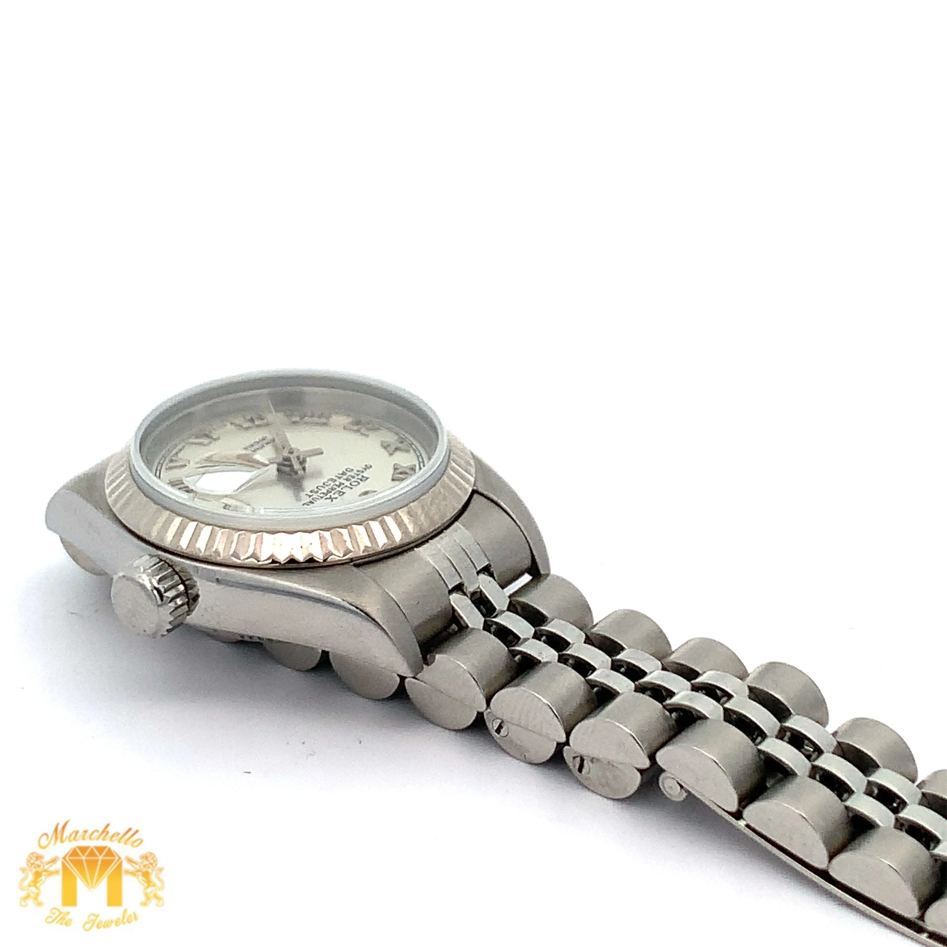 26mm Ladies` Rolex Watch with Stainless Steel Jubilee Bracelet (silver dial, fluted bezel)