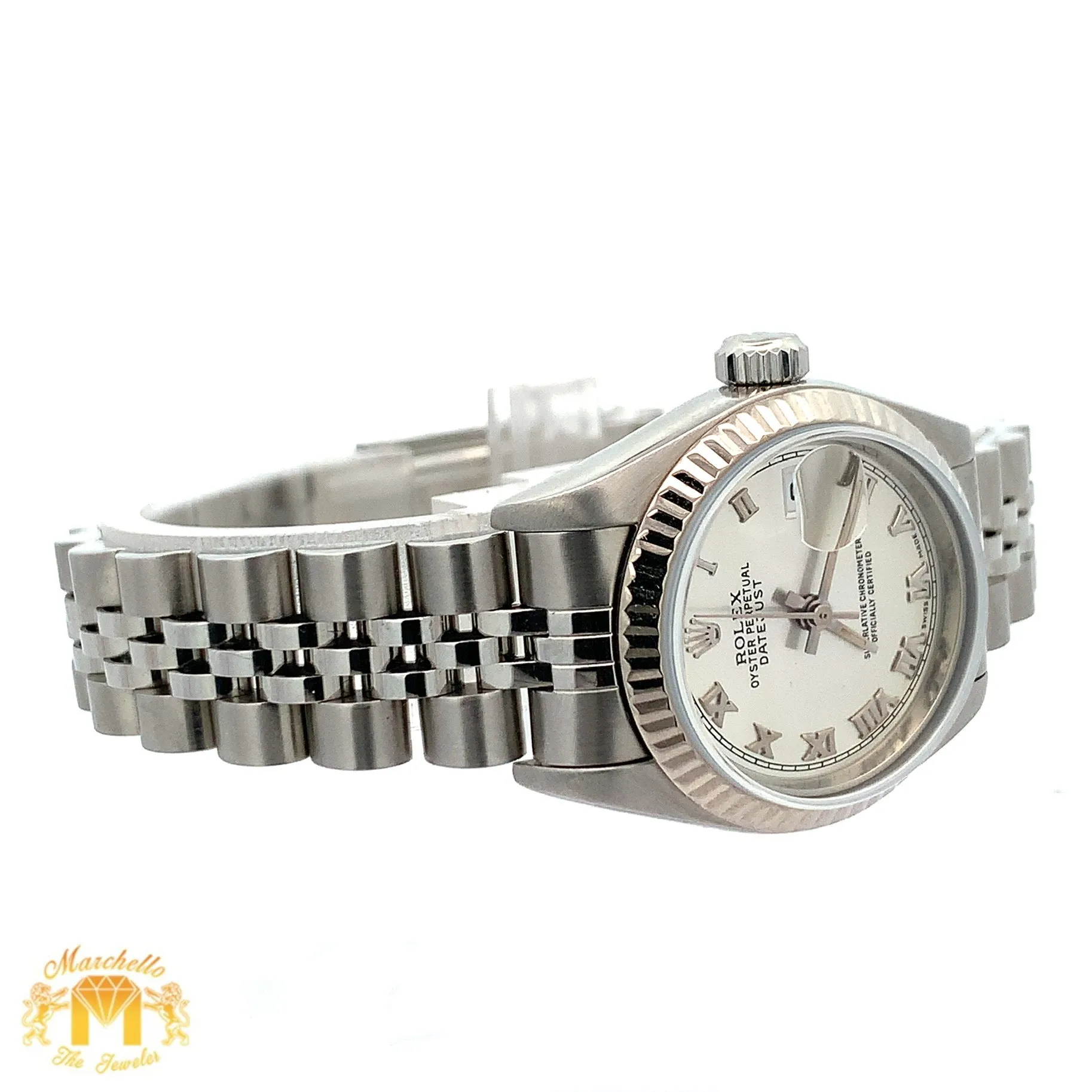 26mm Ladies` Rolex Watch with Stainless Steel Jubilee Bracelet (silver dial, fluted bezel)