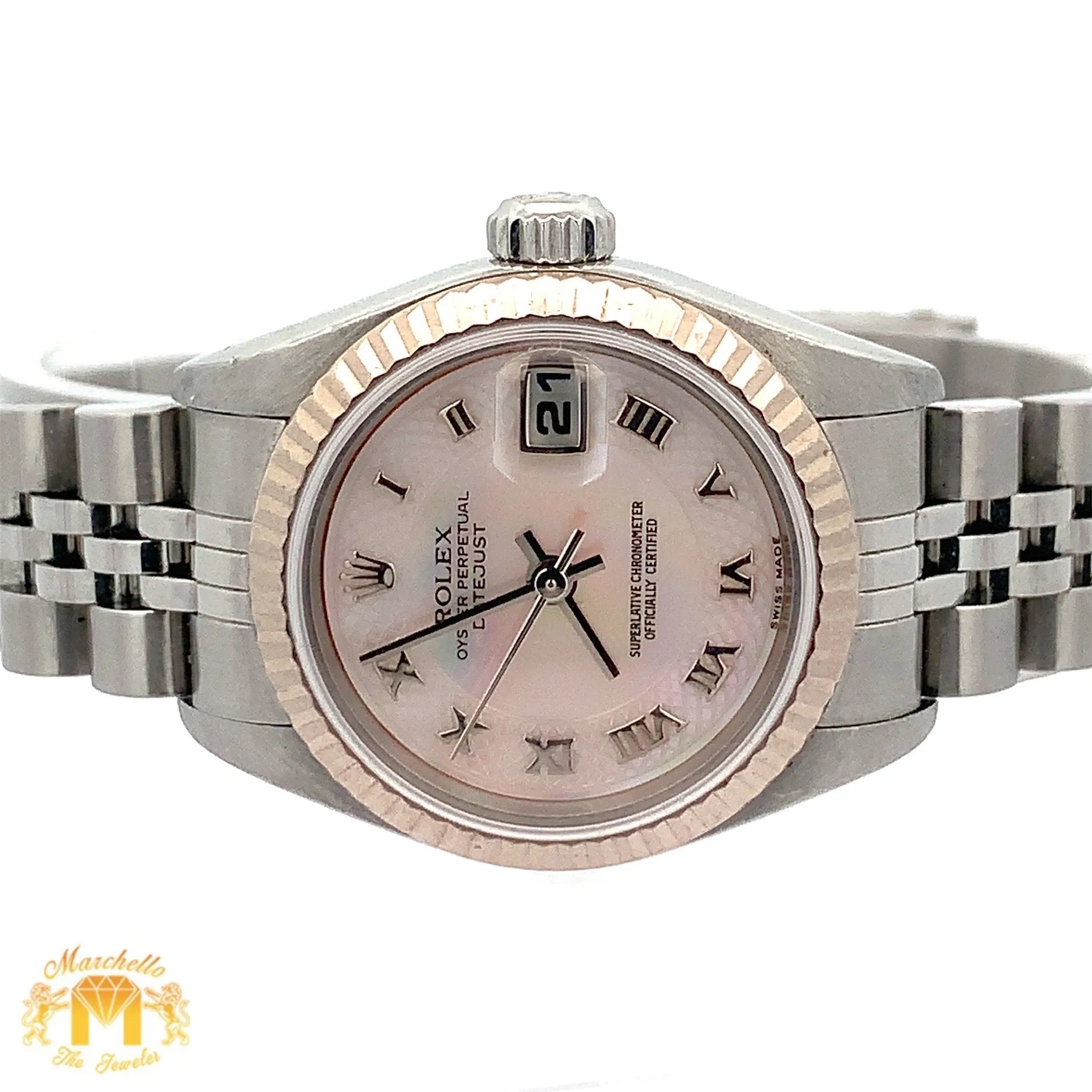 26mm Rolex Datejust Watch with Stainless Steel Jubilee Bracelet (factory mother of pearl (MOP) dial with Roman numerals)