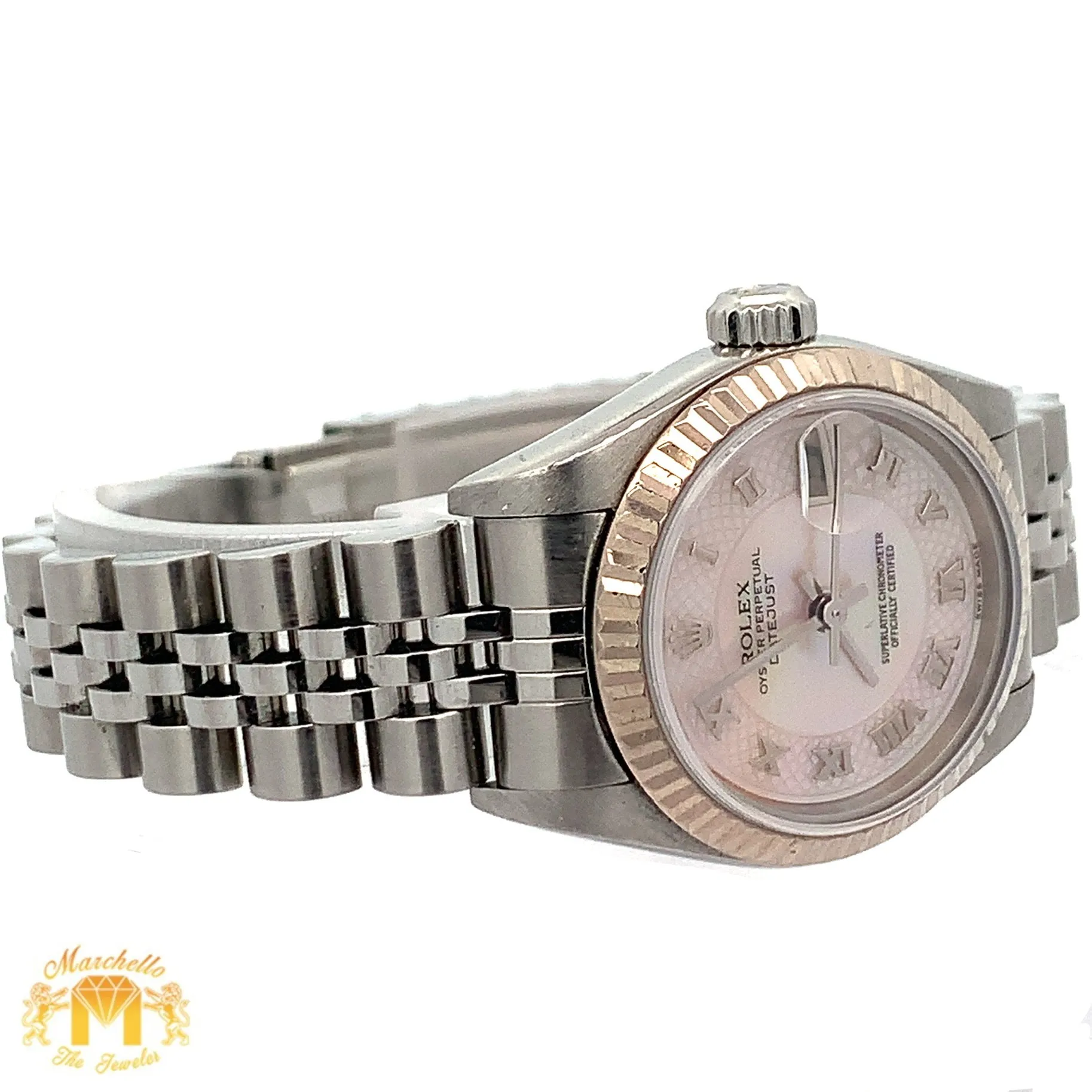26mm Rolex Datejust Watch with Stainless Steel Jubilee Bracelet (factory mother of pearl (MOP) dial with Roman numerals)