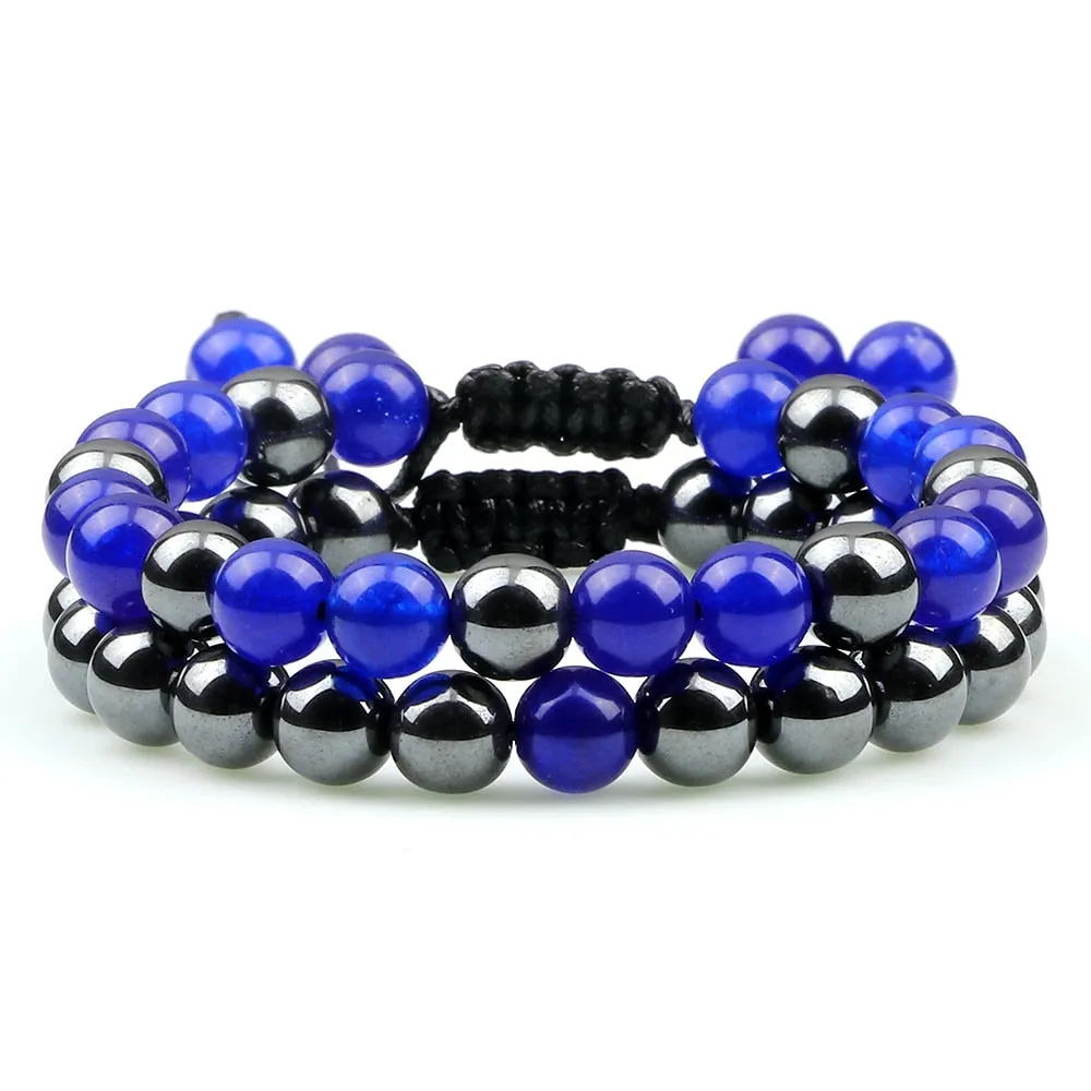 2pcs/set Hematite Tiger Eye Beads Bracelet Men Charm Natural Black Obsidian Stone Bracelet