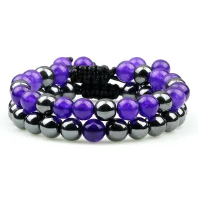 2pcs/set Hematite Tiger Eye Beads Bracelet Men Charm Natural Black Obsidian Stone Bracelet