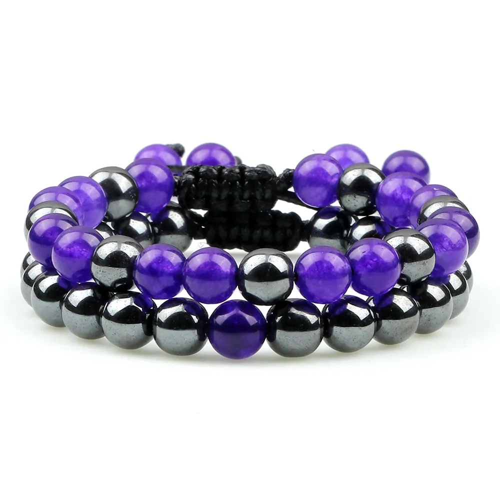 2pcs/set Hematite Tiger Eye Beads Bracelet Men Charm Natural Black Obsidian Stone Bracelet
