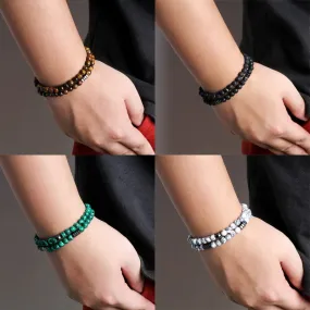 2pcs/set Men Bracelets 6mm Natural Stone Tiger Eye Lava Onyx Beads Streach Bracelet