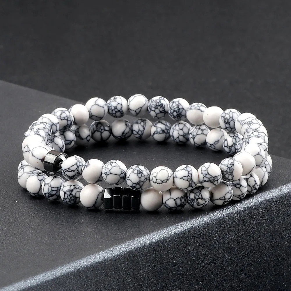 2pcs/set Men Bracelets 6mm Natural Stone Tiger Eye Lava Onyx Beads Streach Bracelet