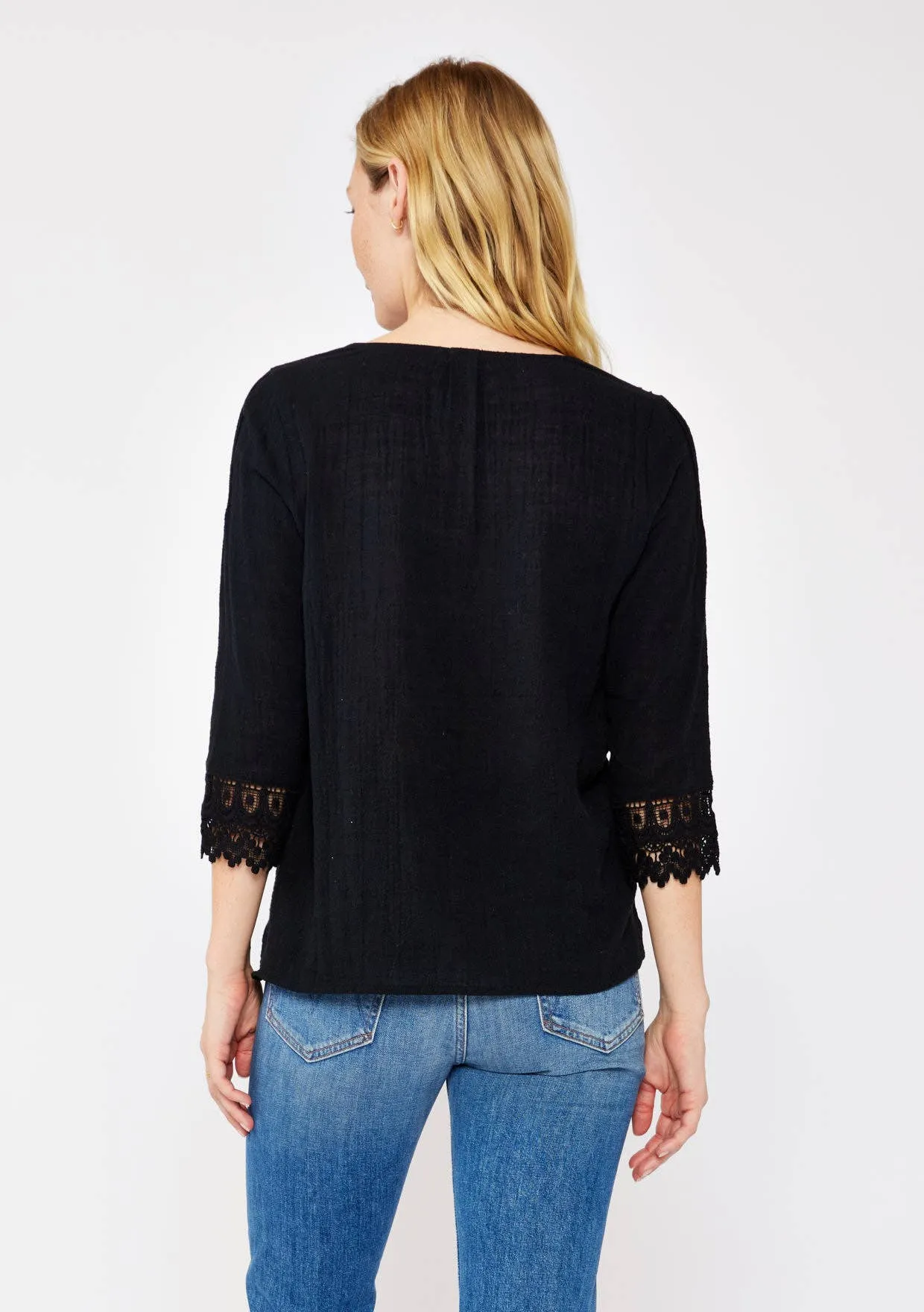 3/4 Sleeve V-Neck Button Down Blouse