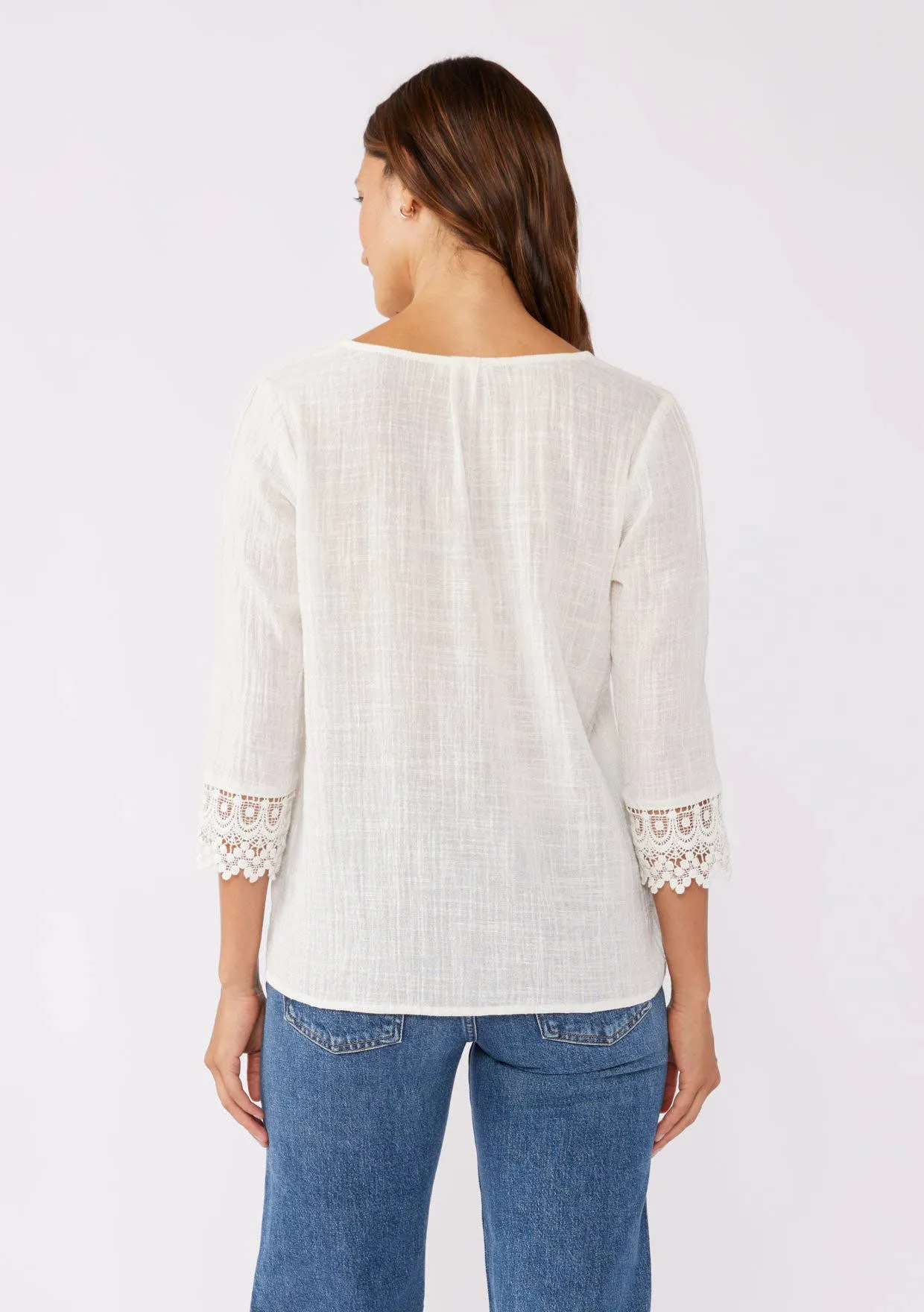 3/4 Sleeve V-Neck Button Down Blouse