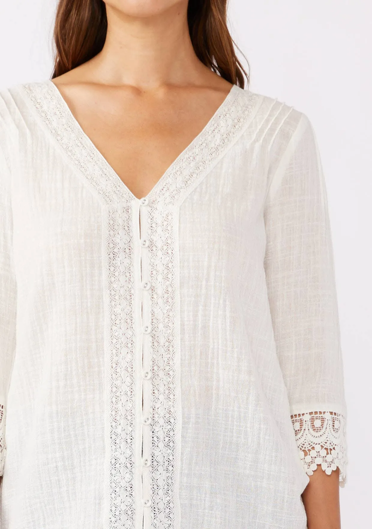 3/4 Sleeve V-Neck Button Down Blouse
