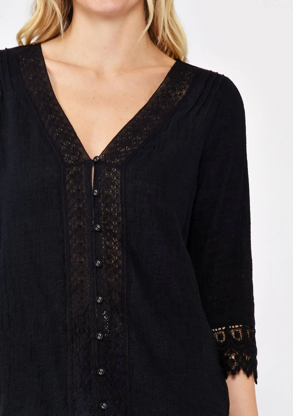 3/4 Sleeve V-Neck Button Down Blouse