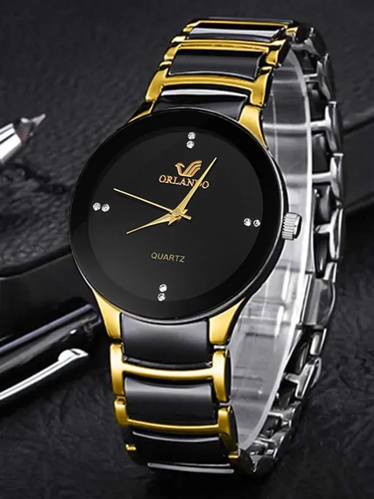 3PCs Fashion Personalized Men's Steel Band Quartz Watch with Bracelet Set