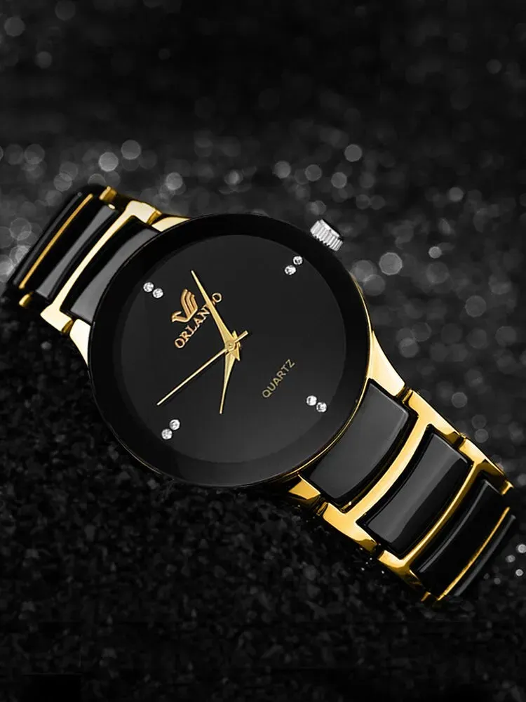 3PCs Fashion Personalized Men's Steel Band Quartz Watch with Bracelet Set