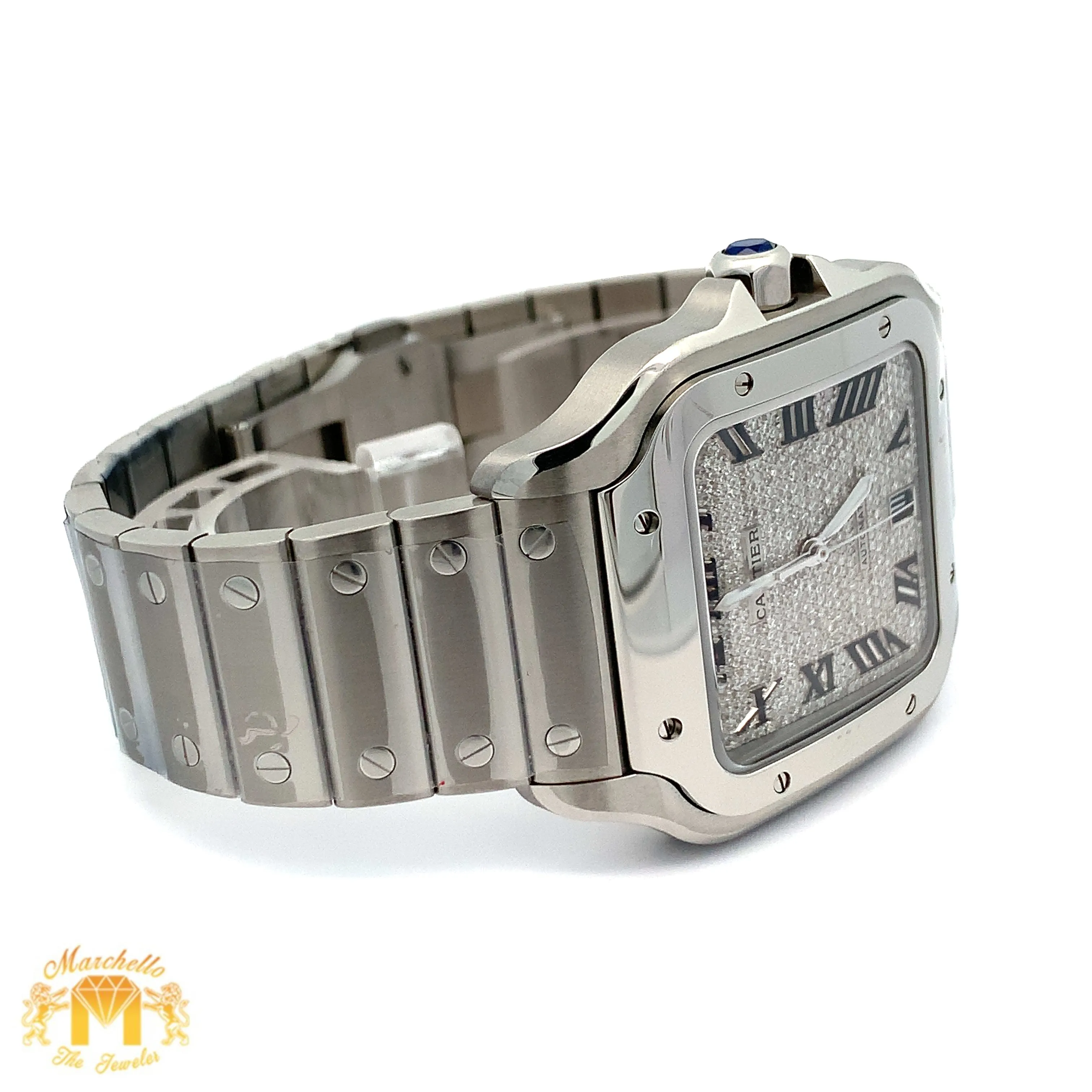 40mm Santos De Cartier Watch with Stainless Steel Bracelet (Diamond Dial)(Model number: WSSA0030 )