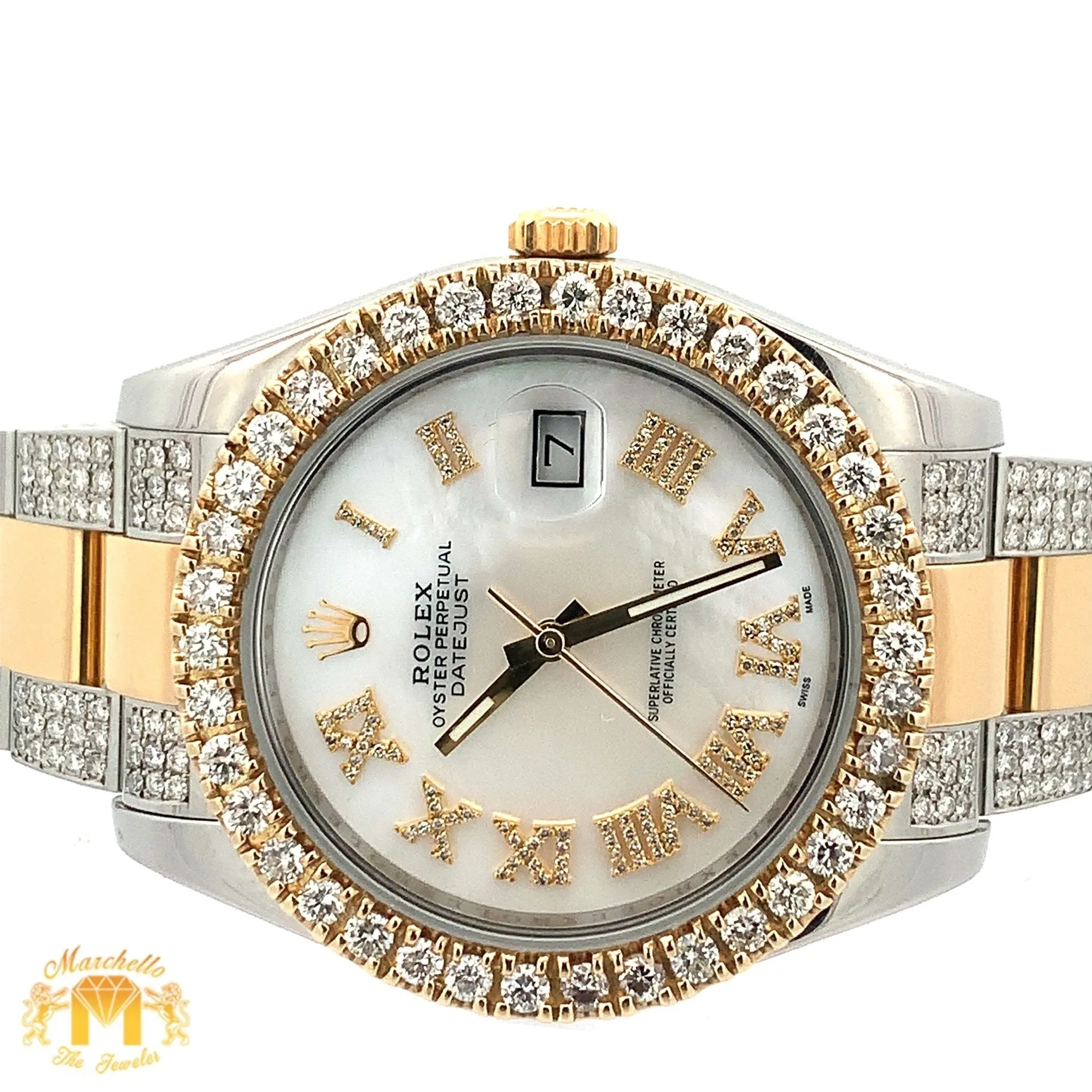 41mm Rolex Watch with Two-Tone Oyster Diamond Bracelet (Mother of pearl (MOP) dial)