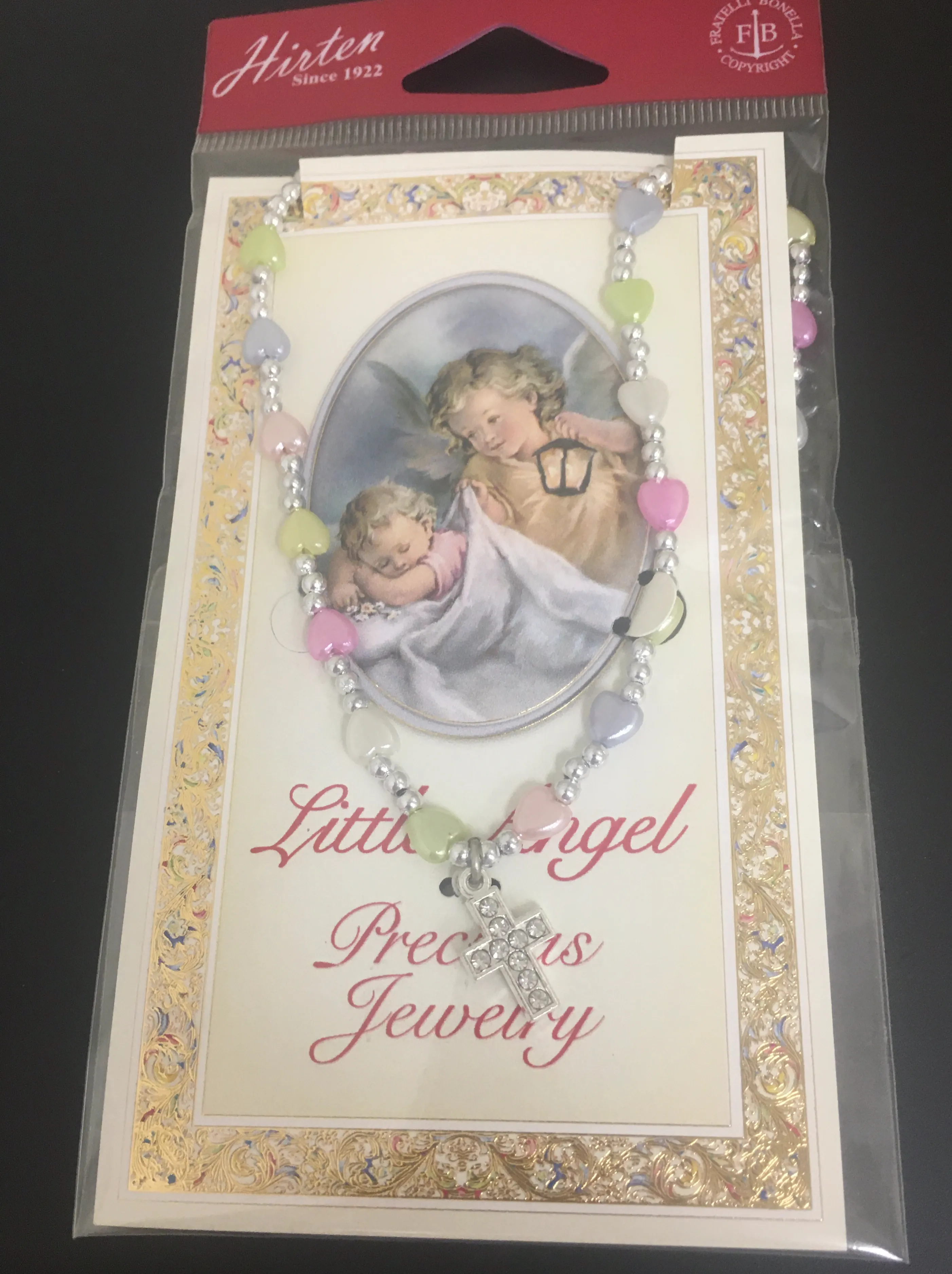 6mm Mulit-color Heart Necklace with Cross with Guardian Angel Insert