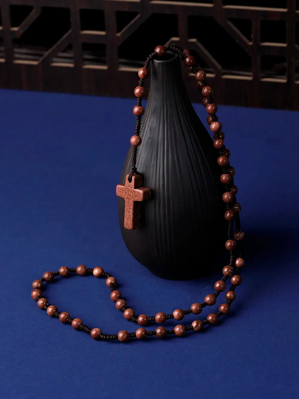 6mm Rosary Necklace Cross Pendant Handmade knot necklace