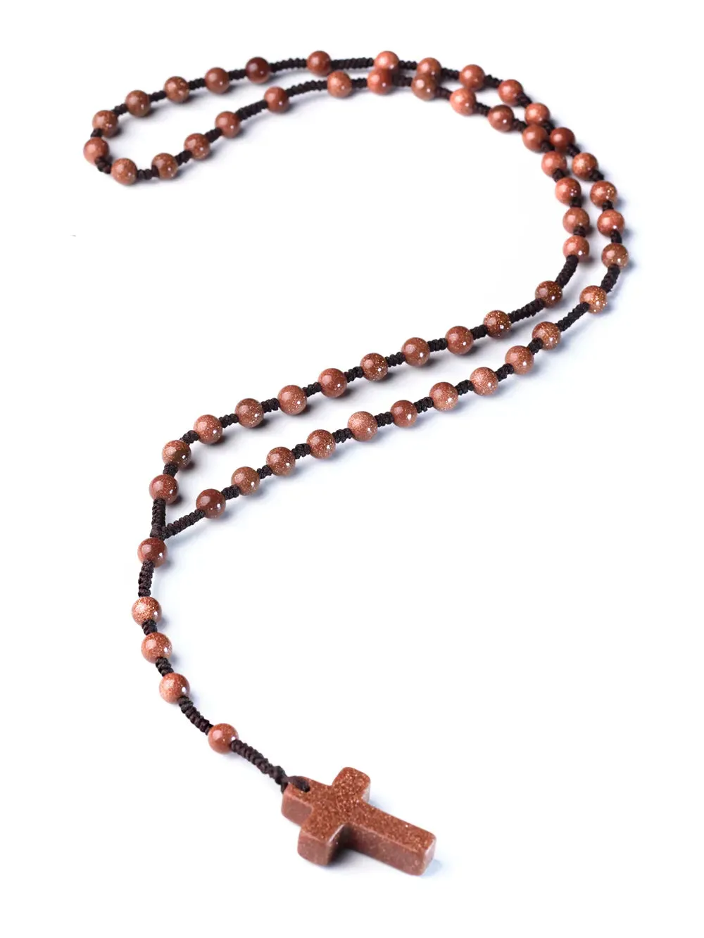 6mm Rosary Necklace Cross Pendant Handmade knot necklace