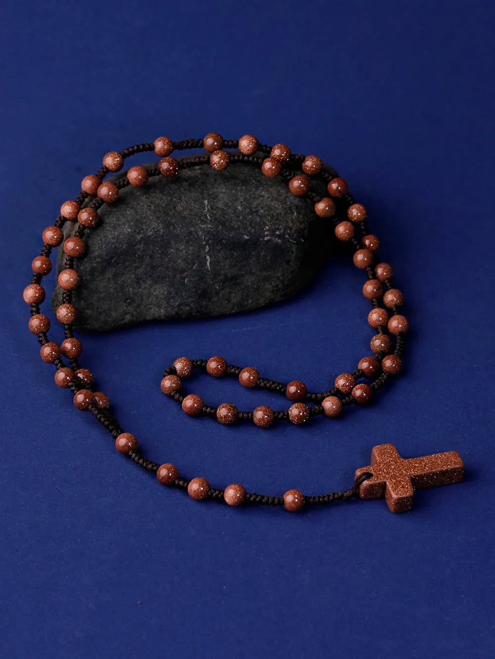 6mm Rosary Necklace Cross Pendant Handmade knot necklace