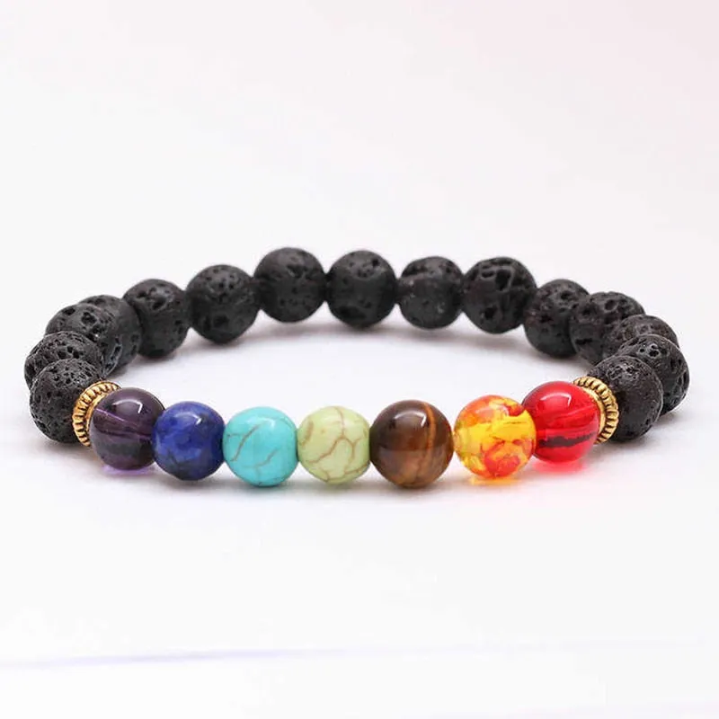 7 Chakra Natural Stone Energy Bracelet Charm Fashion Yoga Jewelry Elastic Rope Beaded