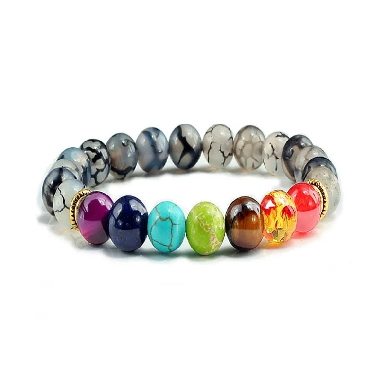7 Chakra Natural Stone Energy Bracelet Charm Fashion Yoga Jewelry Elastic Rope Beaded