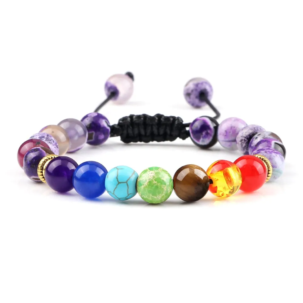 8mm Natural Stone Tiger Eye 7 Chakra Reiki Prayer Beaded Bracelets