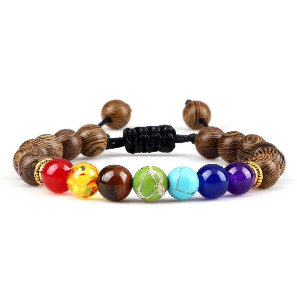 8mm Natural Stone Tiger Eye 7 Chakra Reiki Prayer Beaded Bracelets