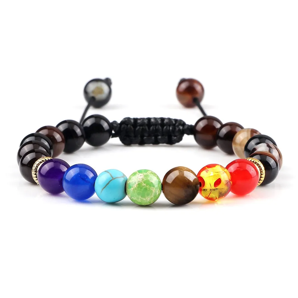 8mm Natural Stone Tiger Eye 7 Chakra Reiki Prayer Beaded Bracelets