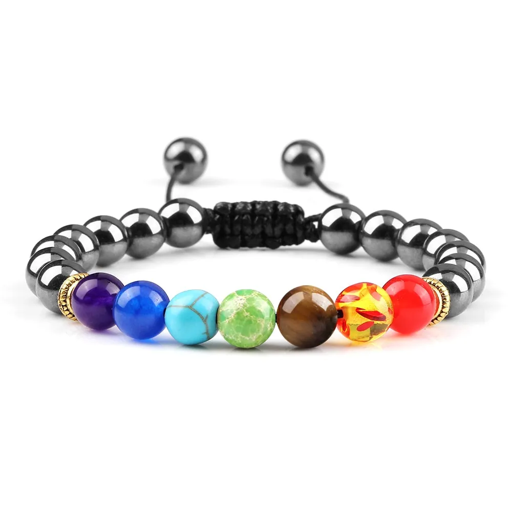 8mm Natural Stone Tiger Eye 7 Chakra Reiki Prayer Beaded Bracelets
