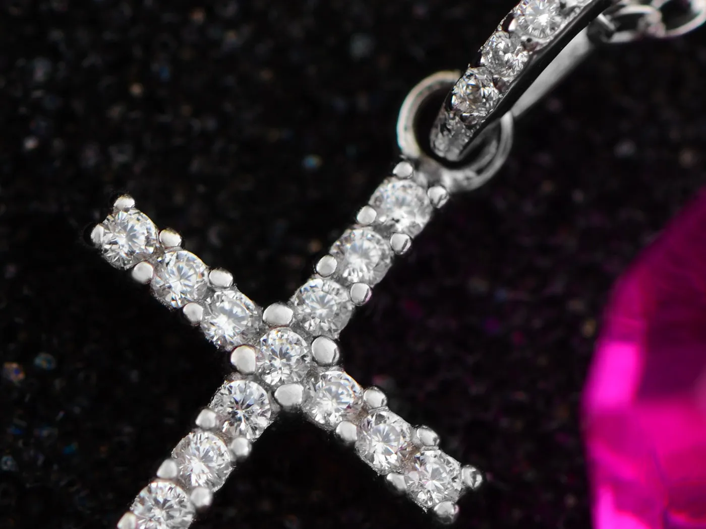 925 Silver Chain Zircon Cross Pendant Necklace Birthday Gift