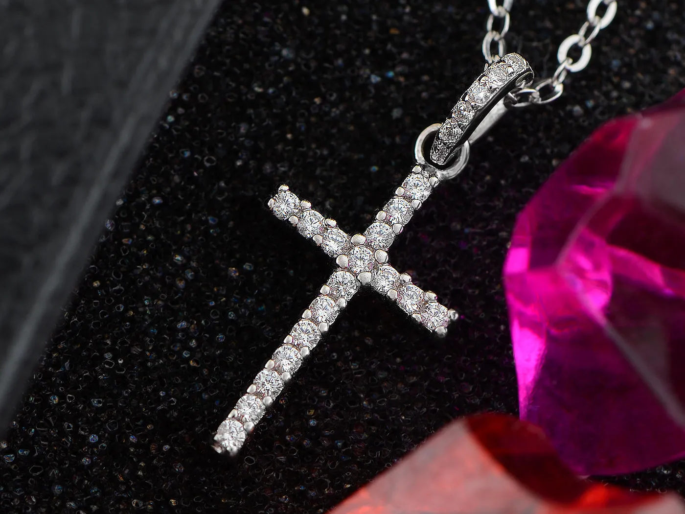 925 Silver Chain Zircon Cross Pendant Necklace Birthday Gift