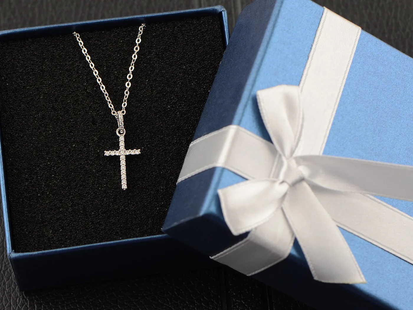 925 Silver Chain Zircon Cross Pendant Necklace Birthday Gift