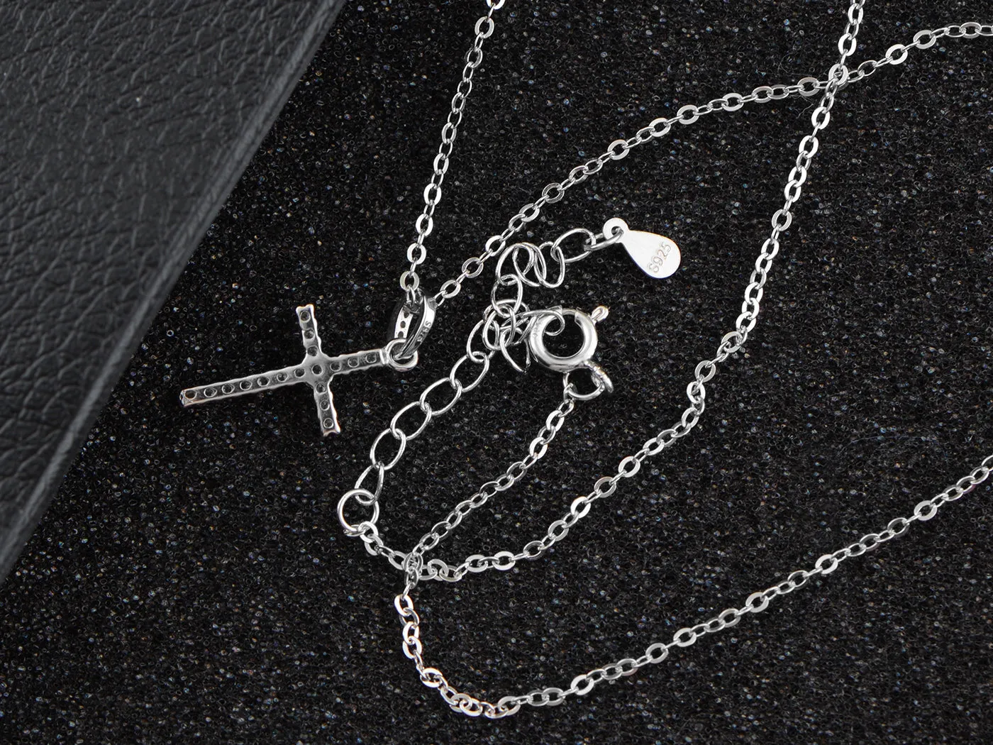 925 Silver Chain Zircon Cross Pendant Necklace Birthday Gift